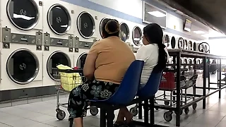 2 HIspanic Ladies In Cock Skirts Candid SHOEplay In Laundromat Pt&period;1