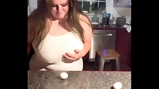 BBW Smashes Egg With Obese Boobs